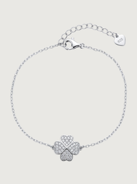 Front View of Cara Clover Bracelet Adjustable Length 925 Sterling Silver One Size 2.2gms