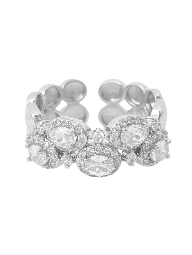 The Jewels Jar Orina open adjustable ring in silver tone with oval and marquise cubic zirconia