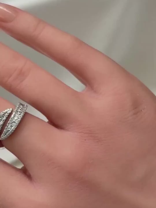 Video of the Jane open ring in sterling silver with crossover rows of cubic zirconia