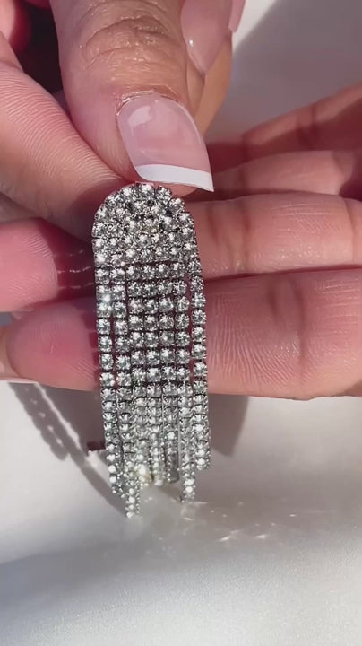 Video of the Sally shimmer earrings, cubic zirconia fringe drop earrings in silver tone