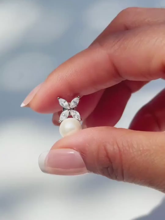 Video of the Chloe pearl drop earrings with marquise cubic zirconia clusters and a pearl drop